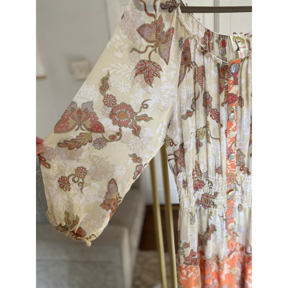 Fig And Flower Maxi Dress Floral Sheer Tiered Fairy Romantic Cottagecore Boho 2X - Picture 10 of 11